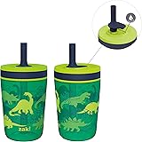 Zak Designs Kelso 15 oz Tumbler Set, ( Dino Camo ) Non-BPA Leak-Proof Screw-On Lid with Straw Made of Durable Plastic and Sil
