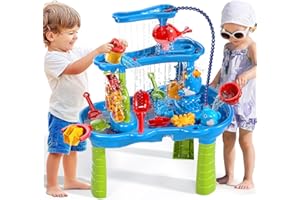 JUKUDAHU Water Table for Kids Ages 4-8 with Water Pumb, Summer Outdoor Sand Water Table for Boys Girls, Kids Water and Sand Activity Sensory Toys for Toddlers Age 3-8