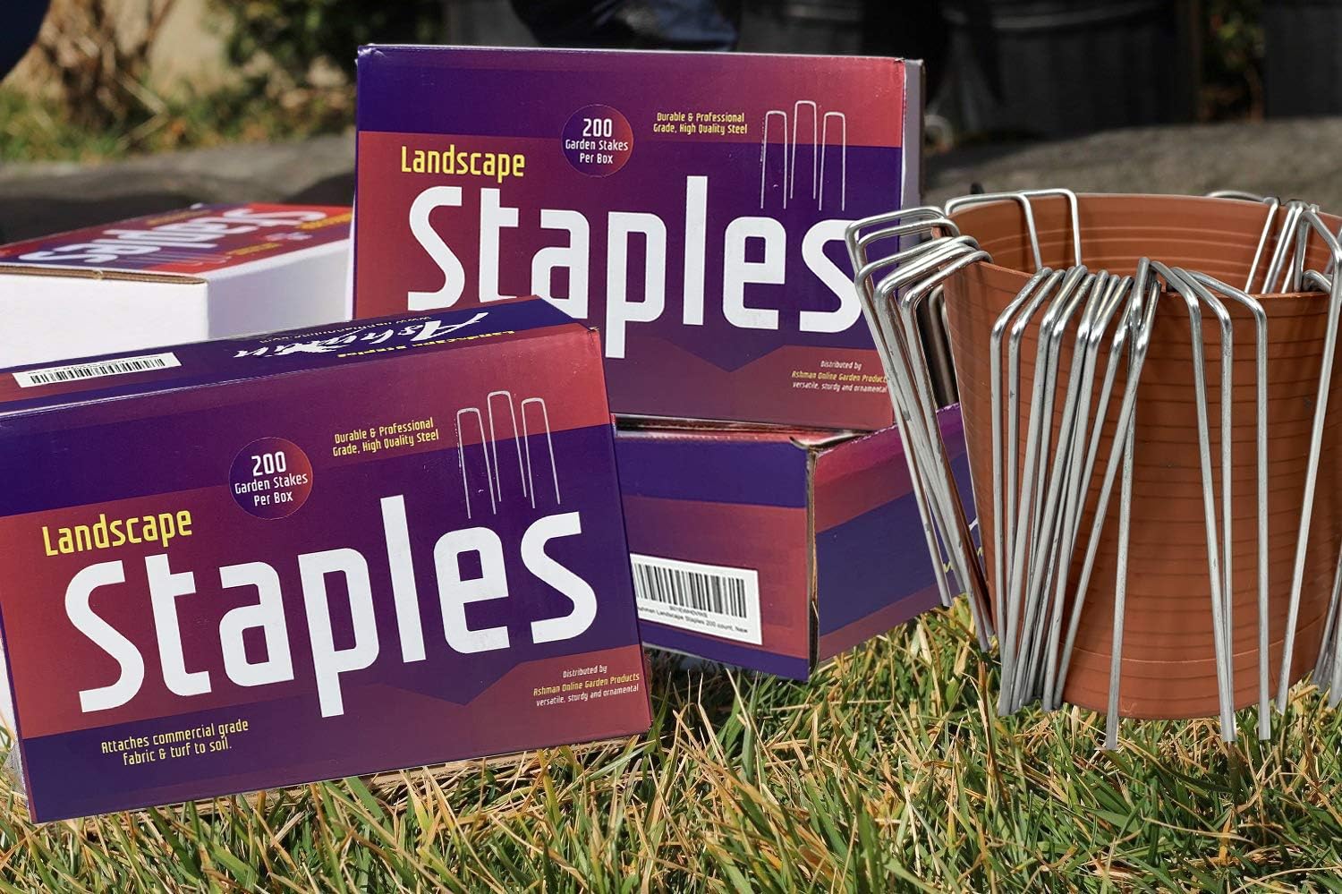 Ashman Garden Landscape Staples Stakes Pins SOD Staples for Weed Barrier Fabric, Ground Cover, Garden Hose, Lawn Drippers, Drip Irrigation Tubing, 200 Count Heavy Duty & Anti Rust : Garden & Outdoor