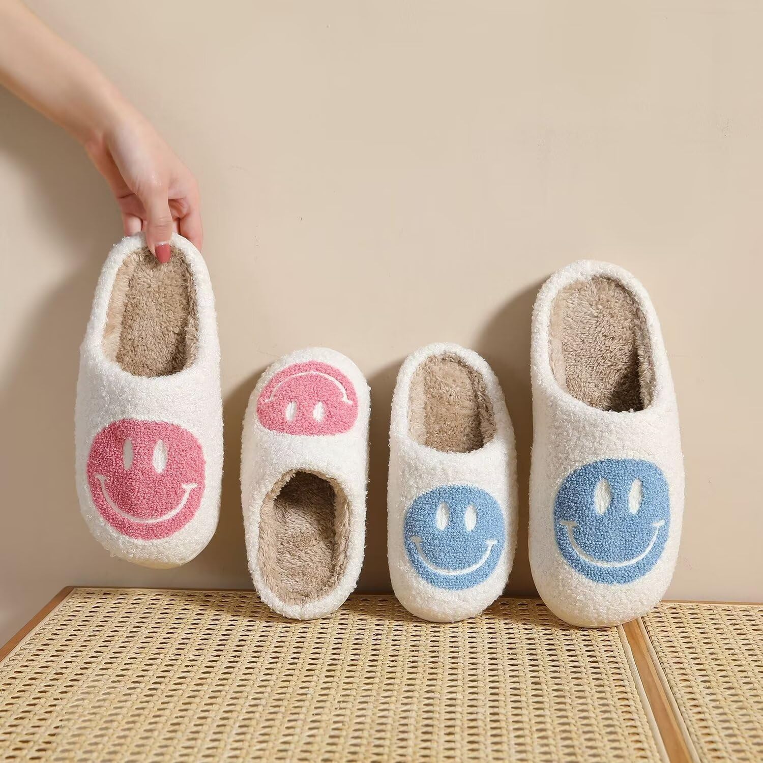 KEYUSHOP Happy Face Slippers for Kids Smile Face House Slippers Soft Plush Warm Preppy Slipper Anti-Slip Winter Fuzzy House Shoes for Toddler Girls