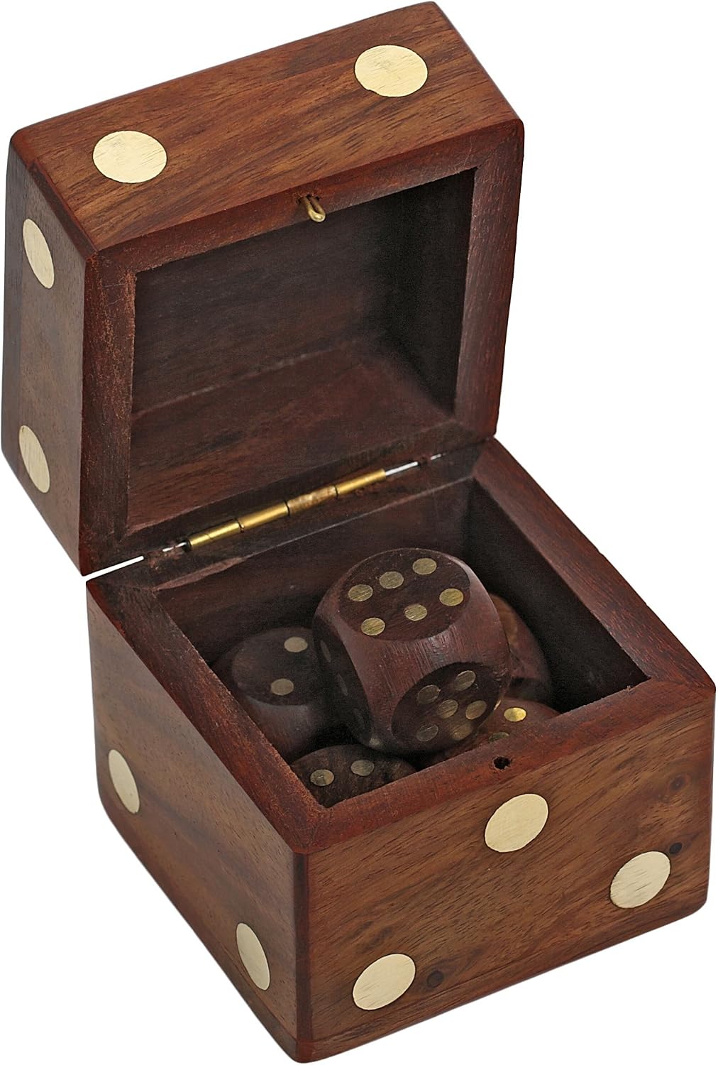 Ajuny Handmade Floral Pattern Engraved Wooden Game Dice Box With Five Wood Dices Size 2.5x2.5x2.5 Inches - Image 4