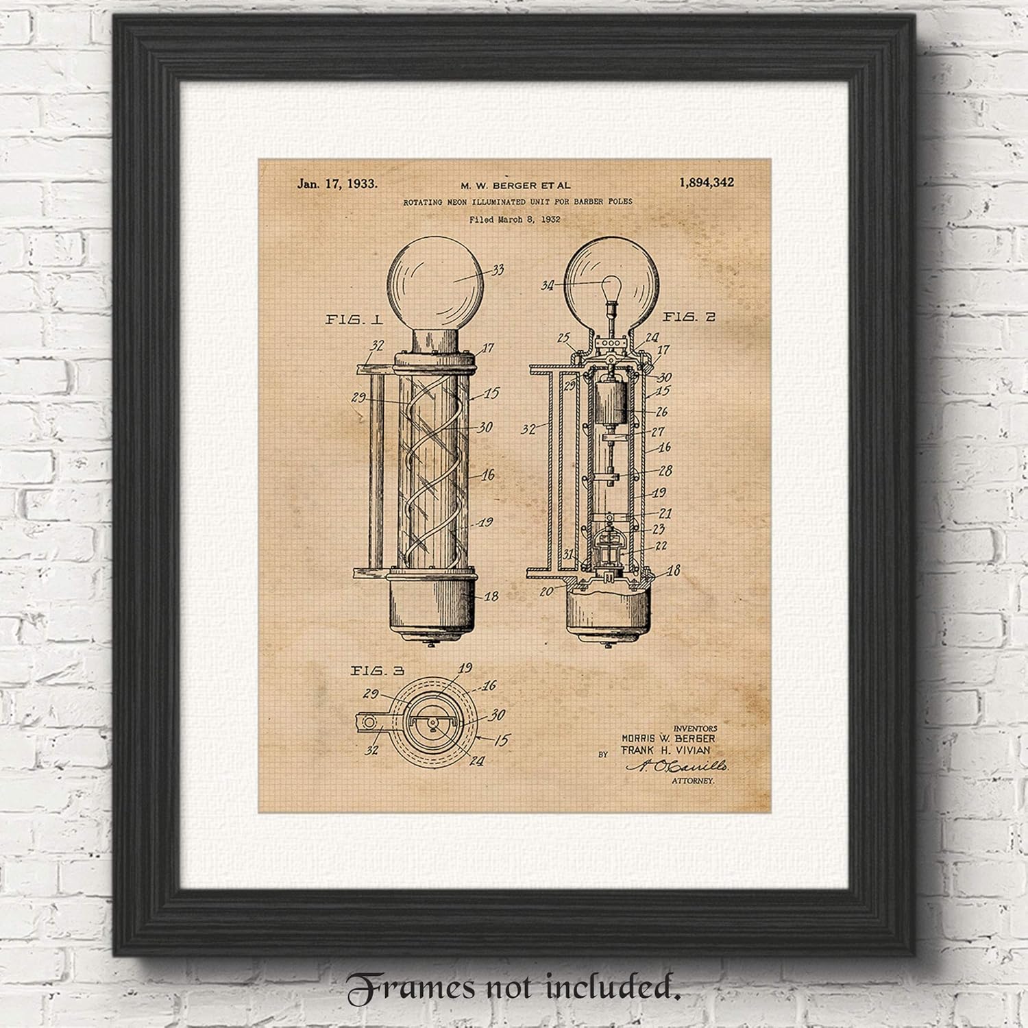 Amazon Com Vintage Barber Pole Patent Art Poster Prints Set Of 1