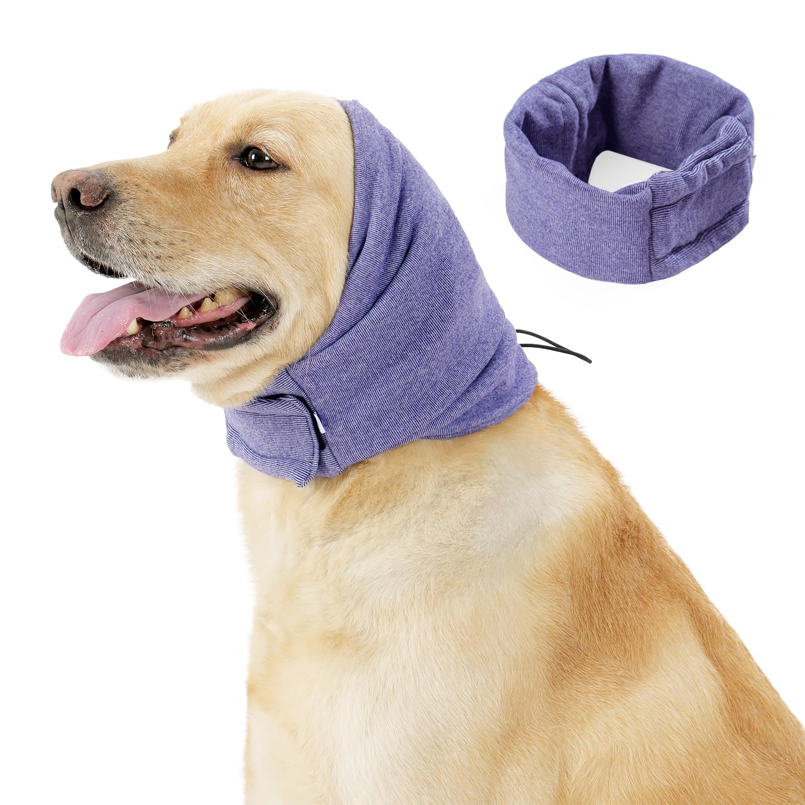 BT Bear Dog Ear Cover for Anxiety Relief, Adjustable Dog Calming Hood for Grooming and Bath Drying Noise Protection, Pet Cats and Dogs Ear Protector (S,Purple)