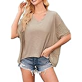 Falechay Womens Summer Tops Casual Oversized Short Sleeve Blouses Boho Flowy Loose Fit Crochet Trendy Tunic Shirts
