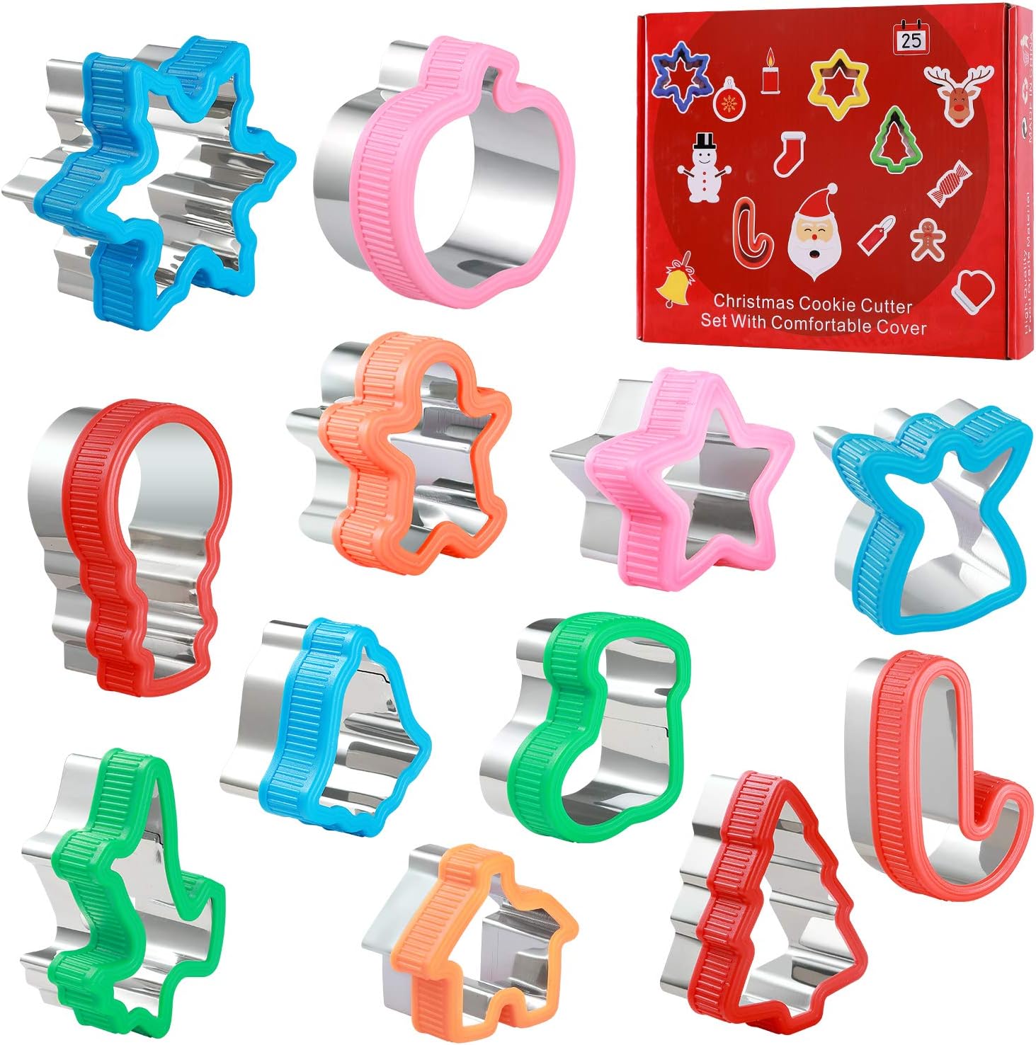 12pcs Christmas Cookie Cutter Shaped Set，Different Modeling DIY Baking