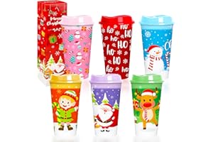 Jansun 6pcs Christmas Color Changing Hot Cups with Lids 16Oz Reusable Plastic Coffee Cups for Party Decorations Winter Christ