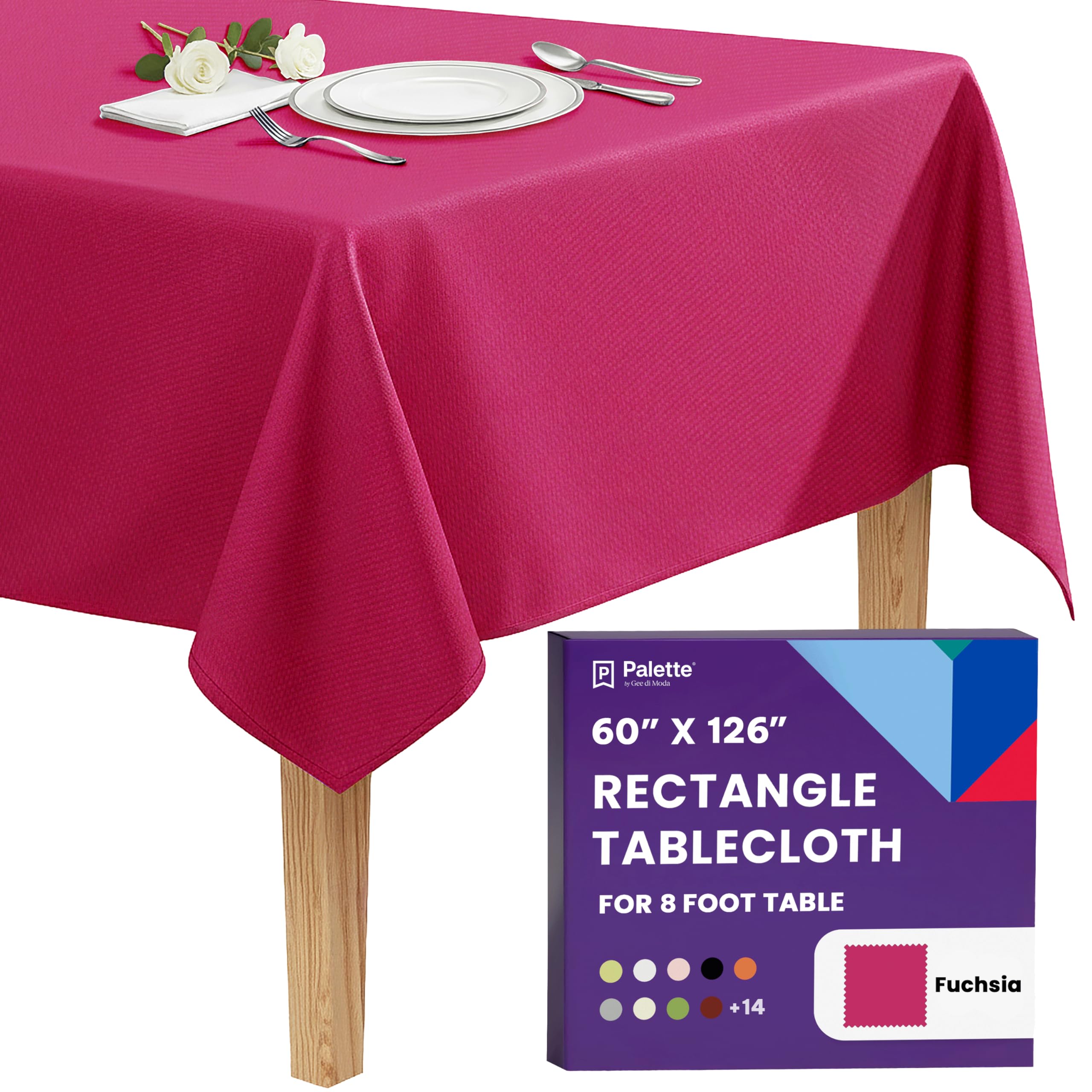 Gee Di Moda Rectangle Tablecloth - 60 x 126 Inch Fuchsia Table Cloth for 8 Foot Rectangle Table - Heavy Duty Washable Fabric - for 8 Ft Buffet Table, Holiday Party, Dinner, Wedding & Baby Shower — image 1