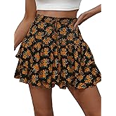 MATEAM Floral Skorts for Woman Ruffle Mini Skirt Running Flowy Athletic Shorts for Women 2026 Spring Trendy Causal Summer Gym Boho Outfits Orange S