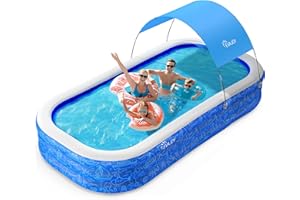 EVAJOY Large Inflatable Swimming Pool with Canopy, 150” x 70” x 20” Full-Sized Inflatable Pool for Kids & Adults, Kiddie Pool with Sun Shade, Blow Up Pool for Backyard, Garden, Age 3+, Blue