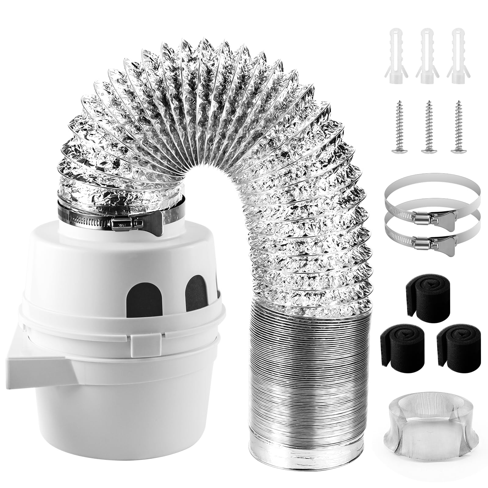 Photo 1 of [UPGRADED]TDIDVKZW 4 Inch Indoor Dryer Vent Kit Filter 3 In 1 Filter Bucket with 8 Feet Proflex Ducting Hose for Electric Dryers, White by Cenipar