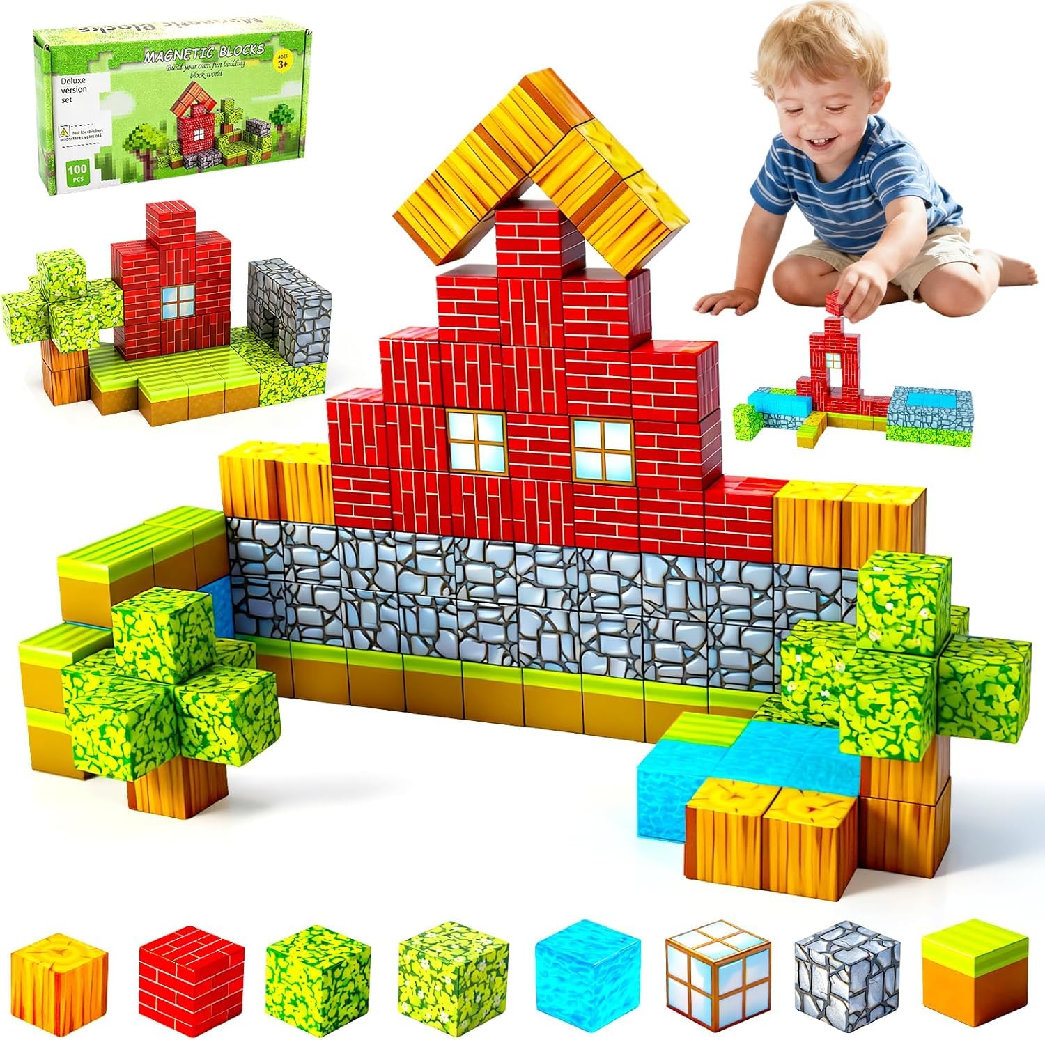 Ynanimery Magnetic Blocks 100 PCS for 3 4 5 6 Years Olds – Montessori Creative Magnetic Building Blocks Kids Toys, Birthday Gifts for Boys & Girls Ages 3-8