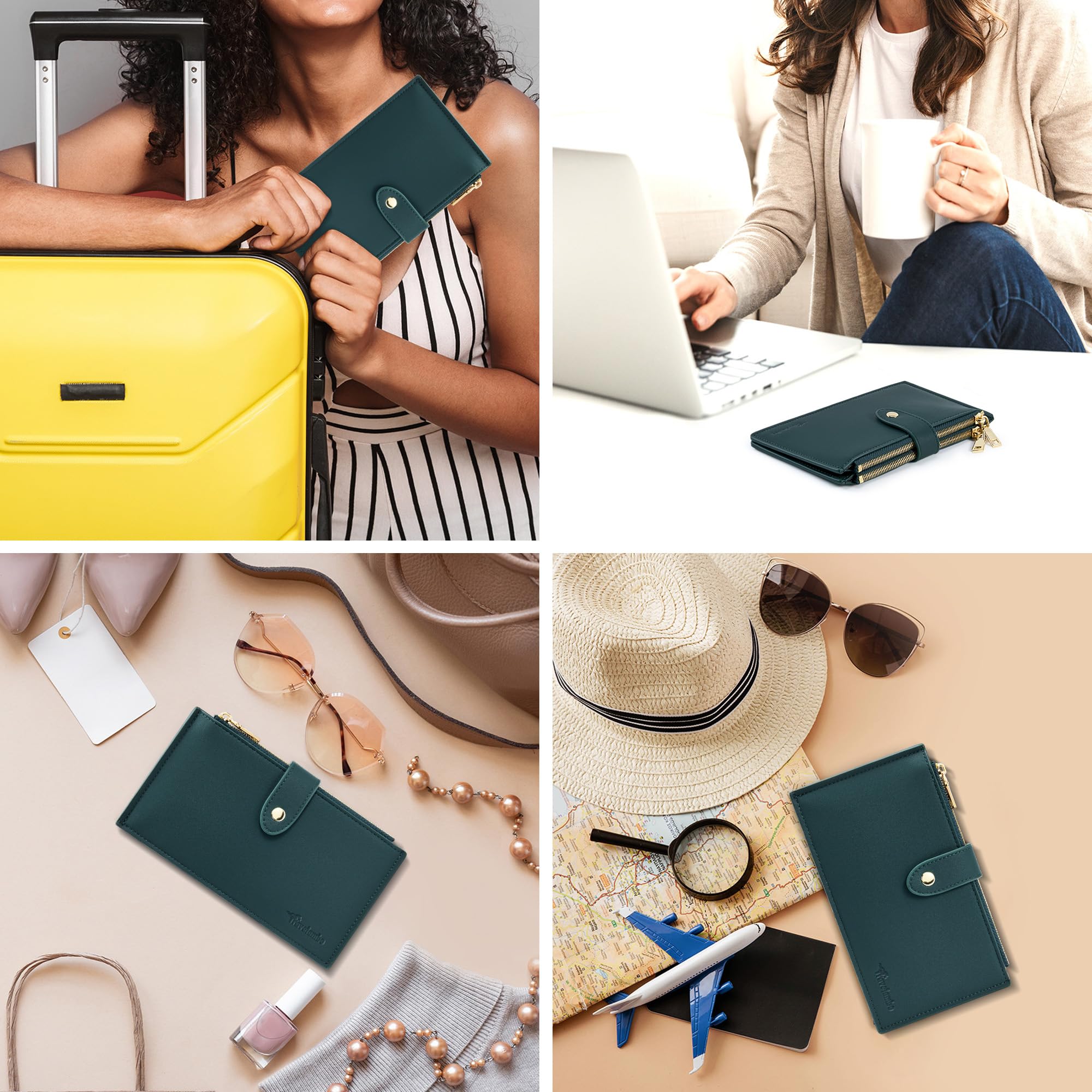 Travelambo Leather Wallets for Women Slim RFID Blocking Bifold Credit Card Holder Wallet