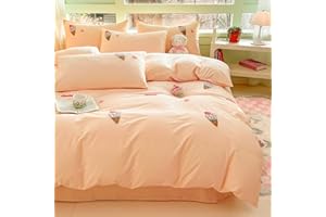 MorroMorn Cotton Duvet Cover Queen Size, Peach Pink Bed Set 3D Embroidery Bedding Sets All Seasons, Chenille Embroidered Comforter Covers Blanket for Girls Kids Teen (Ice Cream Cones, Full/Queen)