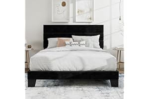 SHA CERLIN Queen Platform Bed Frame with Velvet Upholstered Headboard, Mattress Foundation with Strong Wooden Slats Support, No Box Spring Needed, Black
