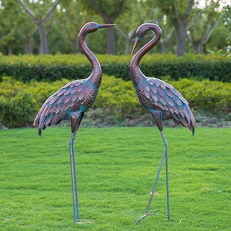 Kircust Garden Crane Statues Patina 