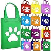Sumind 24 Pcs Paw Print Bags Print Treat with Handle Non Woven Cat Gift Goodie Cat Gift Wrap Reusable Paw Candy Bag for Pet Dog Birthday Party Favors Baby Shower