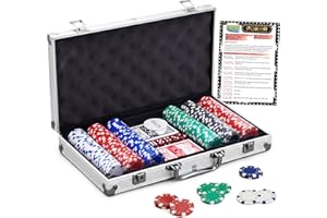 Gamie Poker Set in Aluminum Case, Casino Poker chip Kit with 300 Chips, 2 Decks of Playing Cards, 5 Dice, and 1 Deluxe Case, Fun Game Night Supplies, Best Poker Gifts for Teens and Adults, Black
