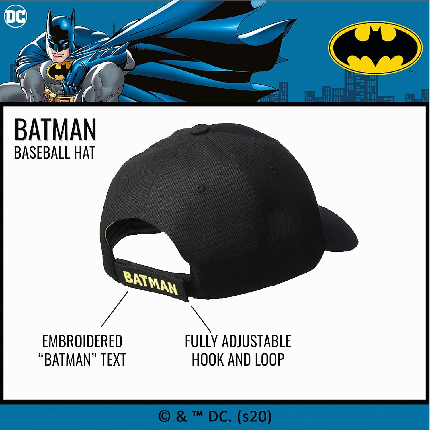 DC Comics Men's Batman Baseball Cap, Black,One Size: Clothing