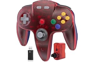 SAFFUN 2.4 GHz Wireless N64 Switch Online Controller, USB Receiver & N64 Receiver, Compatible with Windows PC Laptop iOS Mac Raspberry Pi, N64 / Switch Online/NSO - (Rechargeable) (Plug and Play) Clear Red
