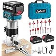 Avhrit Cordless Compact Router Tool With 2PCS 4.0Ah Batteries, 21V Brushless Portable Handheld Palm Router for Woodworking, Wood Trimmer Cutting With 15 Pieces 1/4" Bits Set