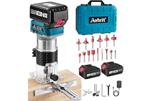 Avhrit Cordless Compact Router Tool With 2PCS 4.0Ah Batteries, 21V Brushless Portable Handheld Palm Router for Woodworking, Wood Trimmer Cutting With 15 Pieces 1/4" Bits Set