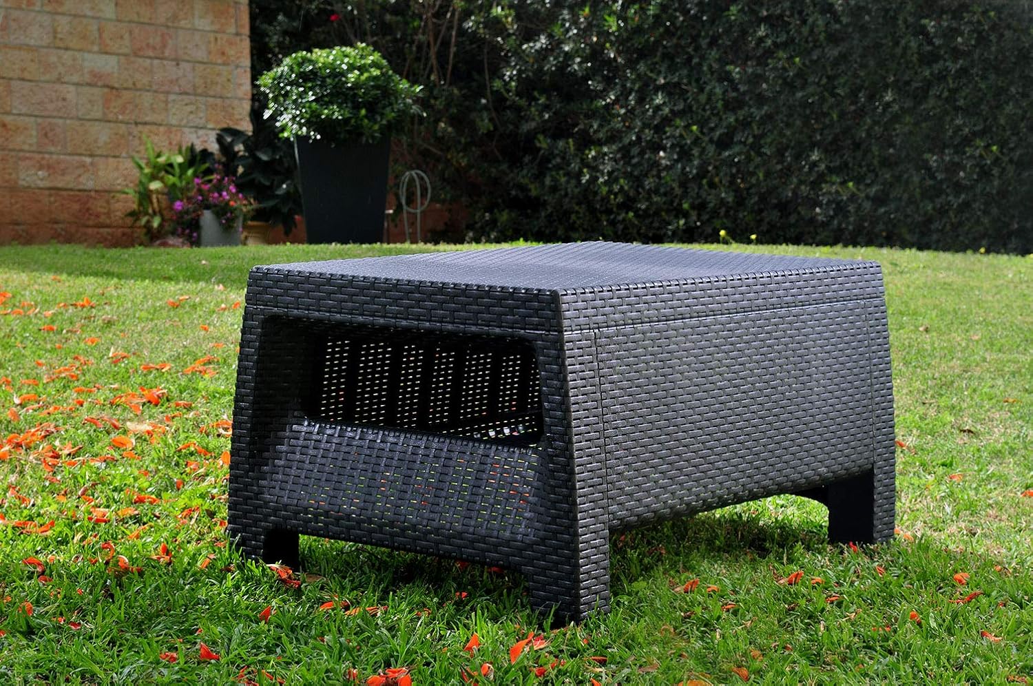 Keter Corfu Coffee Table Modern All Weather Outdoor Patio Garden Backyard Furniture, Charcoal : Coffee Tables : Garden & Outdoor