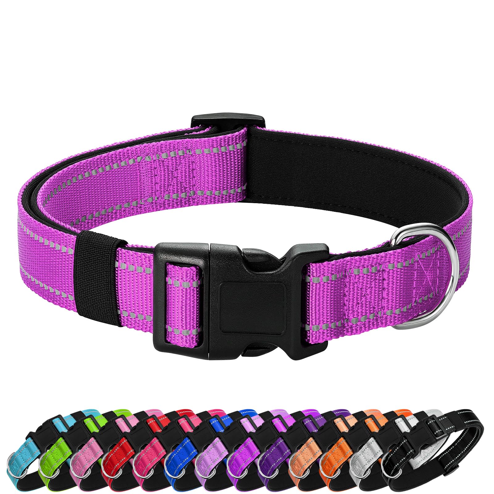 Photo 1 of PenSeepet Reflective Dog Collar Padded with Soft Neoprene Breathable Quick Release Basic Dog Collars for Medium Large Dogs Dark Magenta