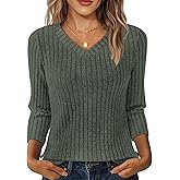 NORACORA V Neck 3/4 Length Sleeve Shirts for Women Casual Fall Tops Lightweight Tunic Sweaters 2025