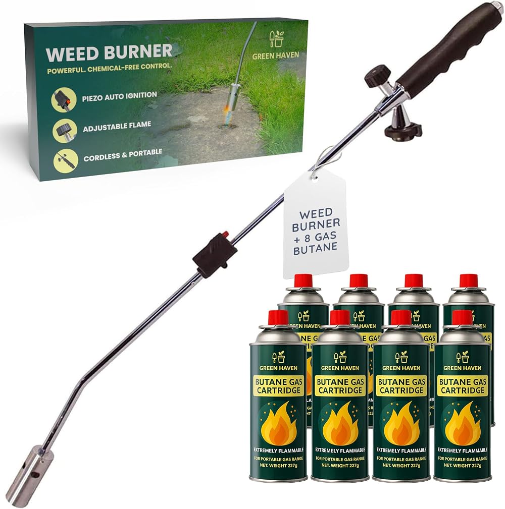Green Haven Weed Burner with 8 Butane Canister Auto Ignition Flame Thrower