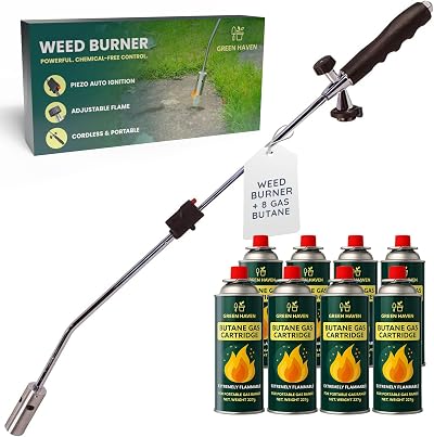 Green Haven Weed Burner with 8 Butane Canister Auto Ignition Flame Thrower