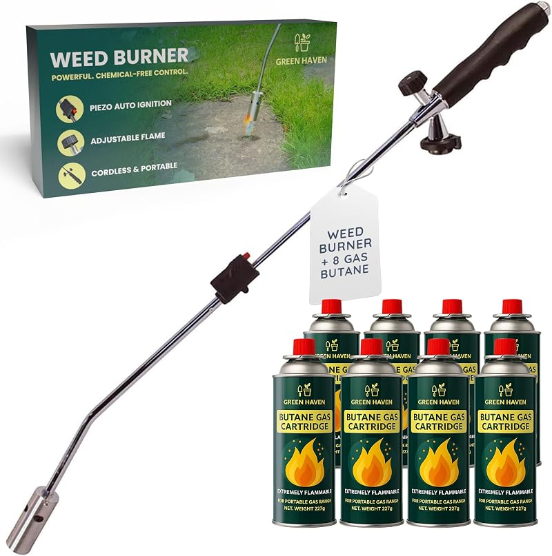 Green Haven Weed Burner with 8 Butane Canister Auto Ignition Flame Thrower