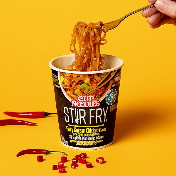 NISSIN CUP NOODLES STIR FRY NOODLES IN SAUCE, FIERY CHICKEN, 2.96 OUNCE (PACK OF 6)