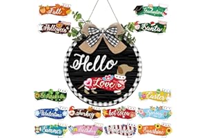 GLENMAL 16 Pcs Interchangeable Dog Wooden Door Hanger Ornaments Rustic Dachshund Seasonal Home Sign Replaceable Hanging Vertical Welcome Sign Front Door Porch Decor (Black with Plaid Frame)