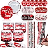 Ferreve 90 Pcs Heart Health Awareness Supplies Set Include 30 Pencil 30 Ribbon Bracelet 30 Badge Button for Cancer Free Anti Bullying Awareness Campaigns Support Charity Supplies