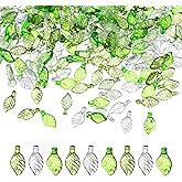 DOPENSPI 300 Pcs Green Leaf Beads for Jewelry Making, Acrylic Transparent Plant Charms Leaves Pendants Green Leaf Beads Caps for DIY Bracelets Necklaces Earrings Craft Embellishments