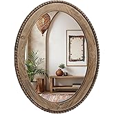 LuxenHome Traditional Oval Wall Mirror, 32-Inch Wood Framed Accent Wall Mirrors, Farmhouse Decorative Wooden Mirror Accent En