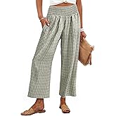 ANRABESS Women Striped Gingham Wide Leg Palazzo Pants Casual Lounge Cropped PJ Bottoms Comfy Cute Plaid Pants with Pockets