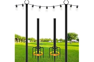 SINLEY 2 Pack String Light Poles,10 Ft Metal Poles with Fork for Outdoor String Lights,Outdoor Light Poles with Fork,Poles/Post/Stand for Outside,Patio,Deck,Backyard,Garden Wedding,Party