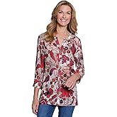MULTIPLES Womens Clothing | Turn-Up Cuff Three Quarters Sleeve Button Front Shirt | Dressy & Casual Clothing for Women