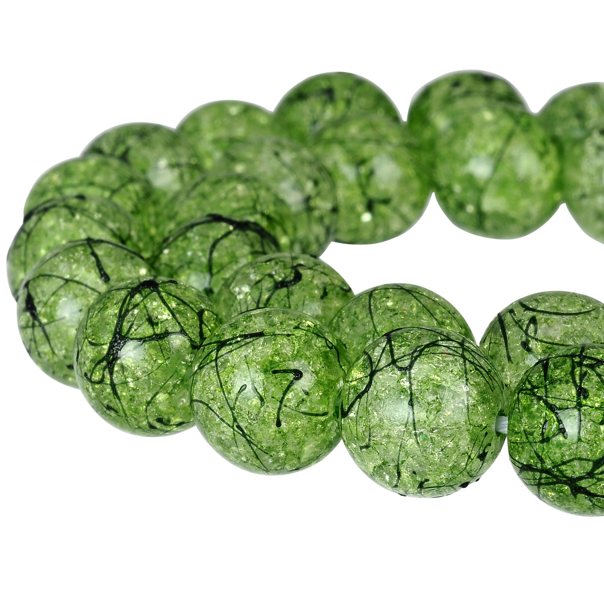 RUBYCA Round Crackle Czech Crystal Pressed Glass Beads for Jewellery Making 10mm Strand (Green)