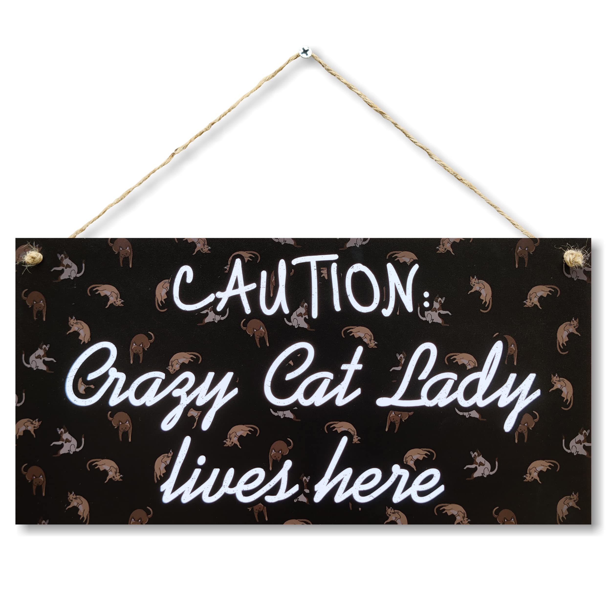 CARISPIBET Caution: Crazy cat lady lives here home decorative signs for cat owners hanging ornament house decorative pet lovers funny wall art 6" x 12"