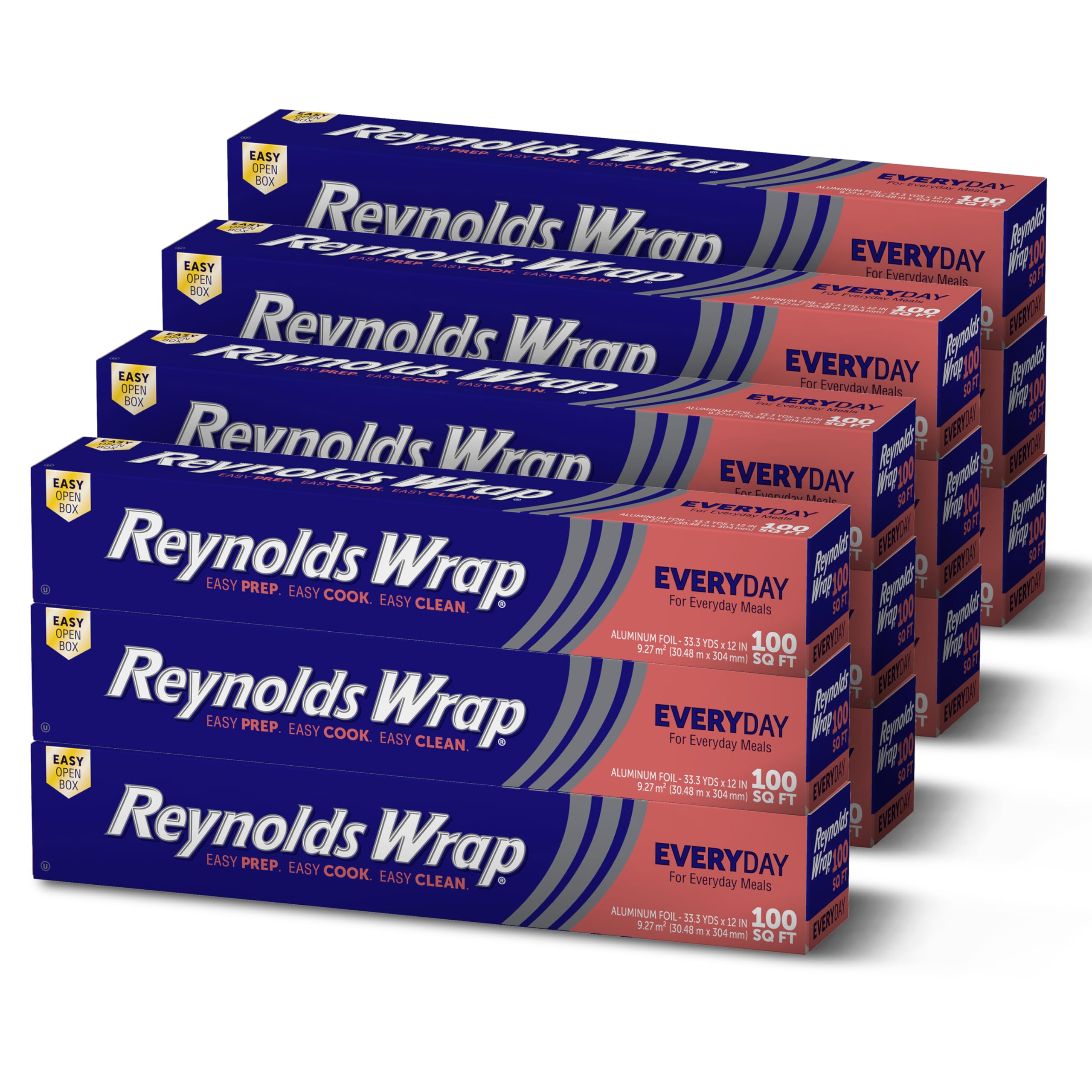 Reynolds Wrap Everyday Strength Aluminum Foil Roll, Freezer Safe and Grill Safe, Great for Foil Packets and Home Cooking, 12 Inches Wide, 100 Total Sq. Ft. (Pack of 12) Image