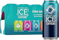 Sparkling Ice® + Paquete variado de cafeína: frambuesa negra/frambuesa azul/cítricos fresa/cítricos cítricos Twist de 12 lata