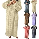 Women's Flannel Nightgown, Fuzzy Fleece Cozy Plush Warm Winter Pullover Loungewear Sleepdress with Pocket