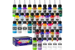 Roizefar Airbrush Paint, 36 Colors with 4 Thinner Airbrush Paint Set, Water-Based Air brush Paints Acrylic Ready to Spray Includes Metallic & Neon Colors, 20ml/Bottle