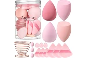 AURORAY 17PCS Makeup Sponge Set with 6PCS Powder Puff, 3PCS Mini Makeup Sponges, 3PCS Foundation Mini Make Up Sponge Puff and 1PCS Make Up Sponges Holder (Pink)