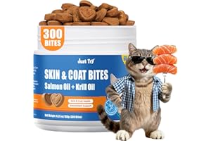 Just Try 300 Bites Skin and Coat Bites Omega 3 for Cats Salmon Oil - Supports Healthy Skin, cat Itchy Skin Relief - Health Supplements Vitamins for Indoor Cats - 6.35 oz