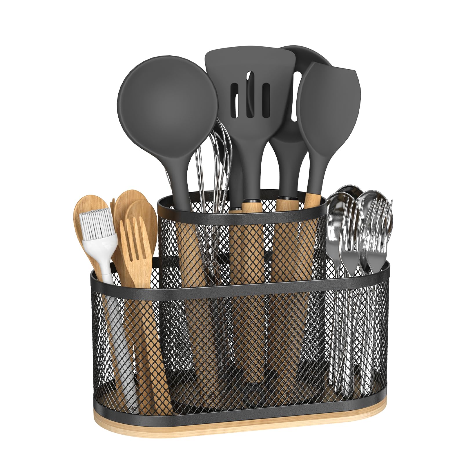 Photo 1 of ***DAMAGE -BASE NOT ATTACHED -SELLING AS IS *** COAZEX Kitchen Utensil Holder for Countertop, Cooking Utensil Organizer, Matte Black Frame Caddy for Kitchen Tools(3 Compartments)