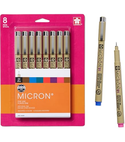 Sakura Pigma Micron Fineliners Anniversary Set – 8 Black Barreled Pens Archival Ink For Drawing & Writing