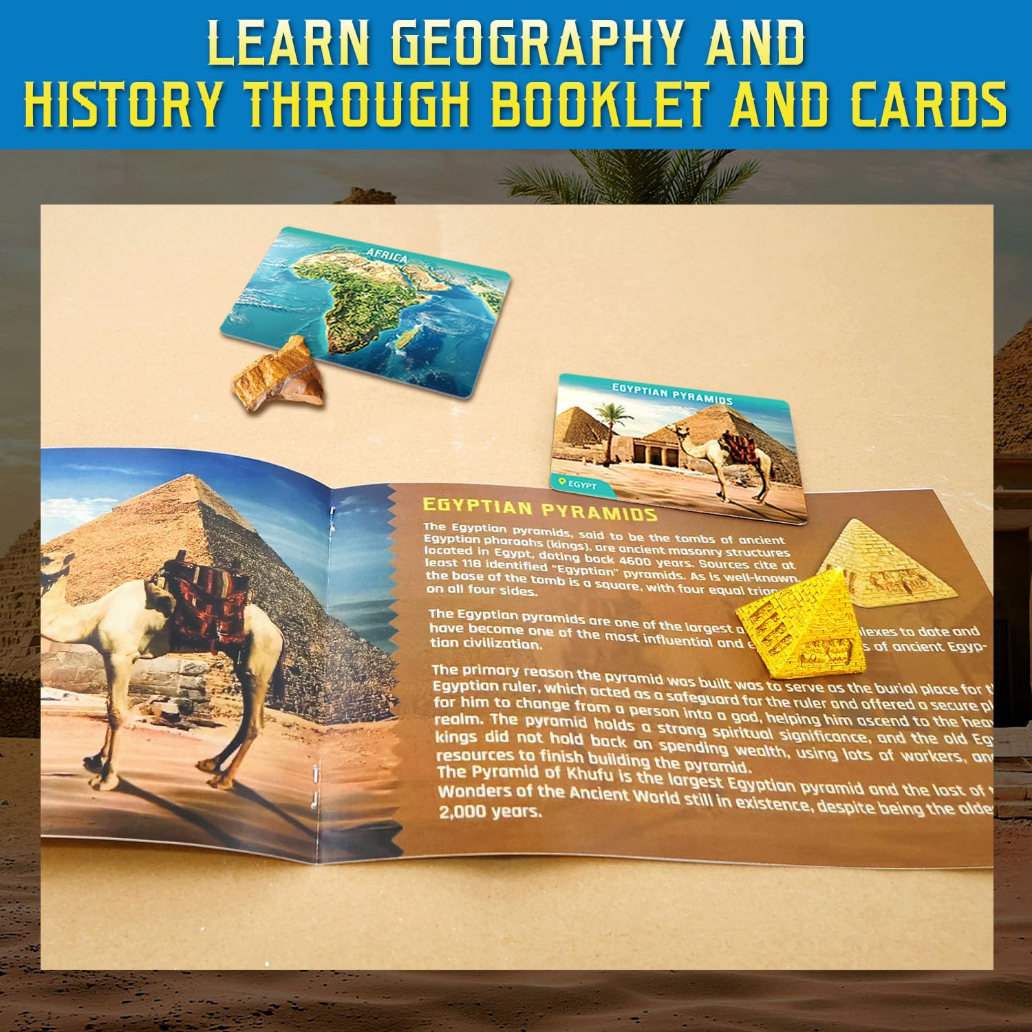 Ancient Wonders Dig Kit, Excavate 6 Treasure Landmarks Figurines & 6 Rocks, with History Learning Cards, Wonders of The World Toy Archaeology Set, STEM Party Favor Gifts for Boys & Girls Age 6+